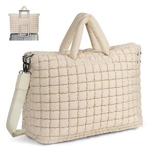 Quilted puffer travel  Cream Quilted Women's Bag